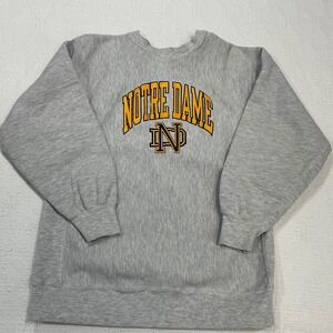 Vintage Champion Reverse Weave Notre Dame Sweatshirt Kids Large 14-16 Grey 90s